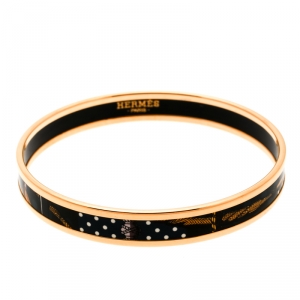 Pre Owned Hermes Multicolor Printed Enamel Gold Plated Narrow Bangle Bracelet