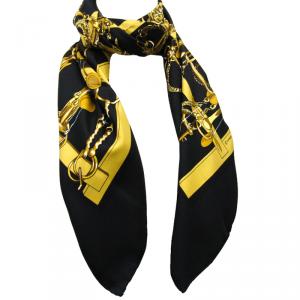 Pre Owned Hermes Black/Yellow Mors Et Filets Printed Silk Square Scarf 