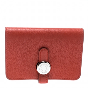 Pre Owned Hermes Vermillon Togo Leather Palladium Hardware Dogon Card Holder