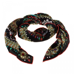 Pre Owned Hermes Multicolor Jewel Print Parures des Maharajas Cashmere and Silk Shawl 