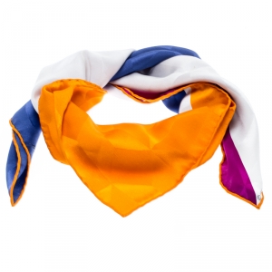 Pre Owned Hermes Multicolor Colorblock 3D Square Patterned Silk Square Scarf