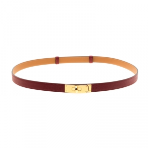 Pre Owned Hermes Rouge Casaque  Epsom Leather Gold Hardware Kelly Belt Size 96.5cm