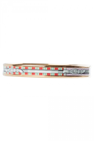 Pre Owned Hermes Multicolor Belt Printed Enamel Gold Plated Bangle Bracelet