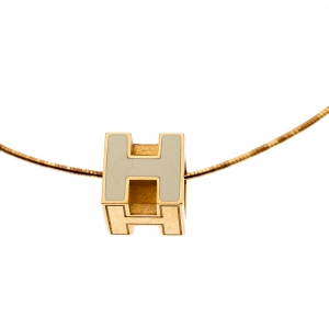 Pre Owned Hermes Cage d'H White Enamel Gold Plated Pendant Necklace