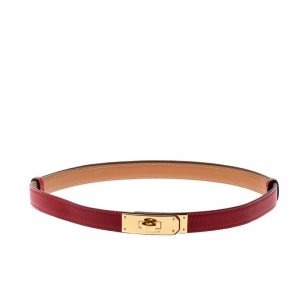 Pre Owned Hermes Red Epsom Leather Kelly Belt 