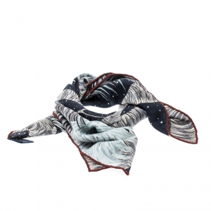 Pre Owned Hermès Blue Cashmere and Silk Awooooo Scarf 100 Square Scarf