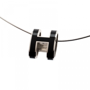 Pre Owned Hermes Pop H Black Lacquer Palladium Plated Pendant 