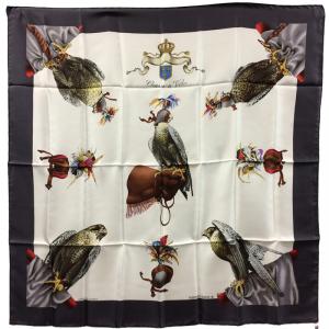 Pre Owned Hermes White/Black Silk Petite Main Scarf 90cm