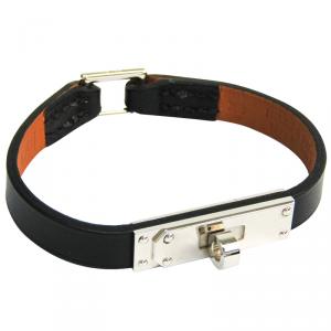 Pre Owned Hermes Kelly Black Swift Leather Palladium Bracelet