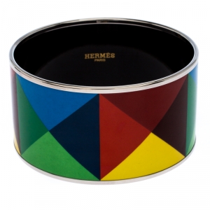 Pre Owned Hermes Clous De Trompe L’Oeil Multicolor Enamel Extra Wide Bangle Bracelet