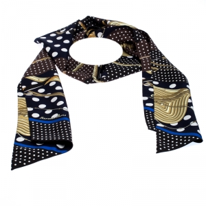 Pre Owned Hermès Marine Blue & Noir Clic Clac a Pois Silk Maxi Twilly Scarf