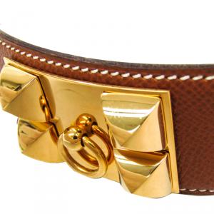 Pre Owned Hermes Brown Leather Collier de Chien Medor Belt 80