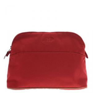 Pre Owned Hermes Red Canvas Trousse De Voyage Bolide Pouch
