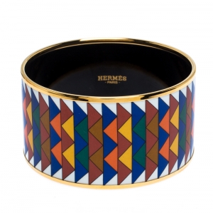 Pre Owned Hermès Multicolor Enamel Rayures Mosaïque Wide Bangle Bracelet