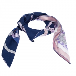 Pre Owned Hermes Blue Plumets Du Roy Print Silk Scarf