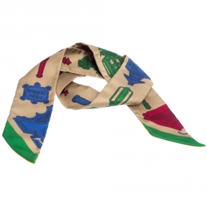 Pre Owned Hermes Beige Merveilleuses Lanternes Print Silk Twilly Scarf