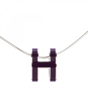 Pre Owned Hermes Pop H Purple Lacquer Palladium Plated Pendant