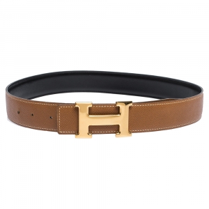 Pre Owned Hermes Marron d'Inde Epsom Leather Constance Reversible Belt 75CM
