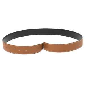 Pre Owned Hermès Gold/Noir Leather Reversible Belt Strap Size 90 CM