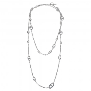Pre Owned Hermes Farandole Silver Long Chain Link Station Toggle Necklace