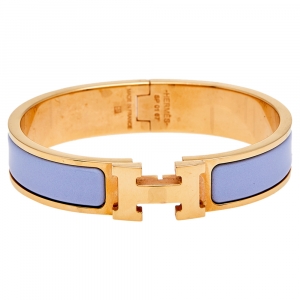 Pre Owned Hermès Clic H Lilac Enamel Rose Gold Plated Narrow Bracelet