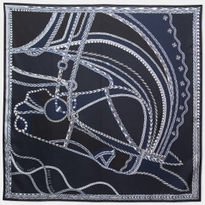 Pre Owned Hermes Marine Blue Robe Du Soir Silk Square Scarf 
