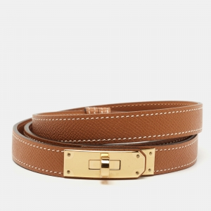 Pre Owned Hermes Gold Epsom Leather Kelly Belt 