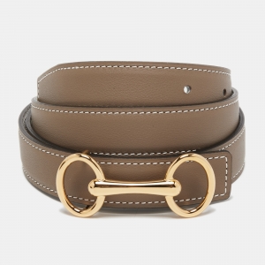 Pre Owned Hermes Etoupe/Blanc Epsom/Swift Leather Heritage Buckle Reversible Belt 90CM