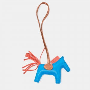 Pre Owned Hermès Blue Zanzibar/Rose Texas/Gold Lambskin Leather Grigri Rodeo Bag Charm PM