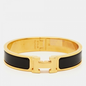 Pre Owned Hermes Clic H Enamel Gold Plated Bracelet