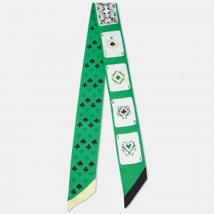 Hermes Green Jeu de Cartes Printed Silk Twilly