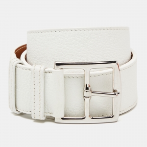 مملوكة مسبقًا Hermes Blanc Taurillon Clemence Leather Etriviere Belt 90 CM 
