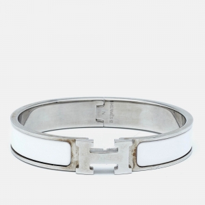 Hermès Clic H White Enamel Palladium Plated Narrow Bracelet 