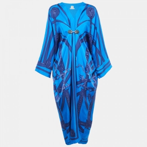 Hermes Blue Printed Silk Kaftan Dress L