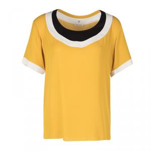 Hermes Mustard Yellow Silk Contrast Trim Short Sleeve Top S