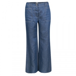 Hermes Blue Linen High Waist Flared Pants M