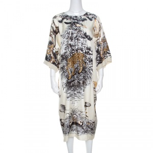Hermes Cream Jungle Love Print Silk and Cashmere Tunic Dress M