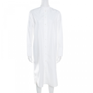 Hermes White Cotton Button Front Shirt Dress S