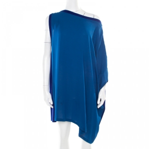 Hermes Vintage Blue Silk and Cashmere Paneled Asymmetric Sleeve Mini Dress M