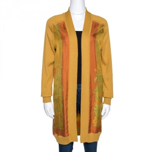 Hermes Mustard Silk and Knit Trim Jungle Print Long Cardigan S
