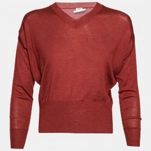 Hermes Maroon Cashmere V-Neck Sweater S