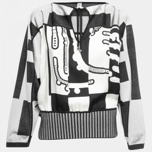 Hermes Black Printed Silk & Knit Top S