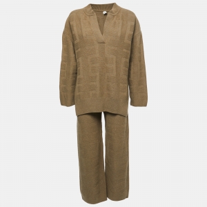 Hermes Brown Textured Wool Top & Pants Set M