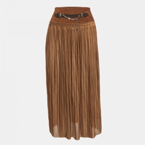Hermès  Brown Knit Pleated Elasticated Waist Midi Skirt S