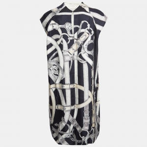 Hermes Black Cavalcadour Print Silk Shift Dress L
