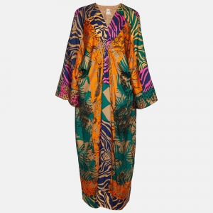 Hermes Multicolor Jungle Love Print Silk Maxi Dress S