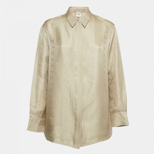 Hermes Beige Patterned Silk Shirt M