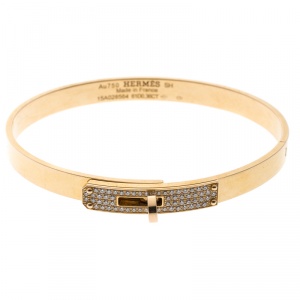 Hermes Kelly Small Model Diamond Yellow Gold Bangle Bracelet SH 