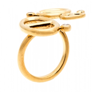 Hermes Chaîne d'Ancre Diamond 18k Yellow Gold Open Ring Size 54