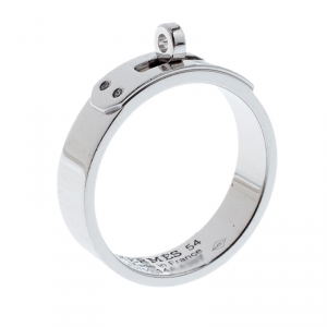 Hermes Kelly Diamond 18k White Gold Band Ring Size 54